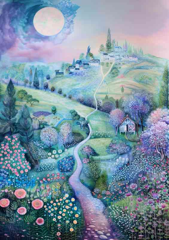 The painted flowery fields with sweeping long path