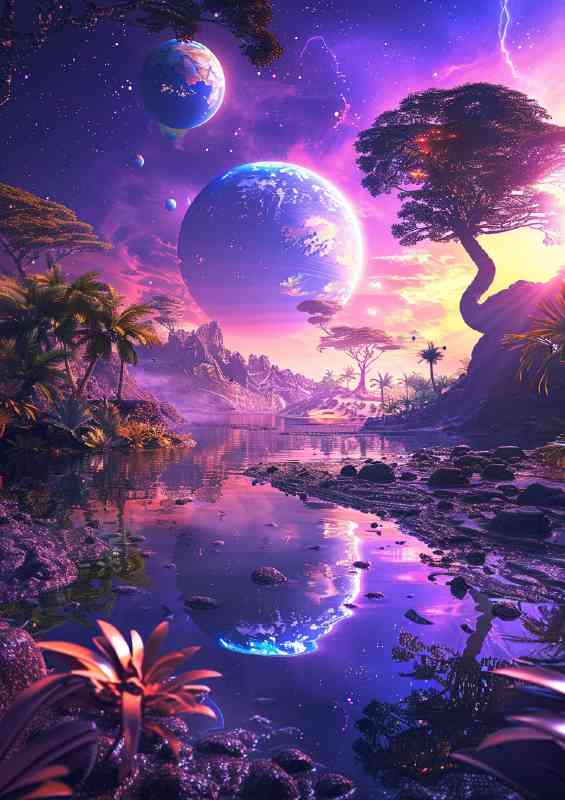 Beautiful vibrant purples with two moons