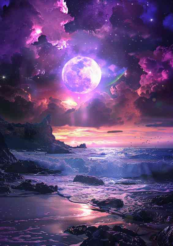 Colour moon reflecting over the sea
