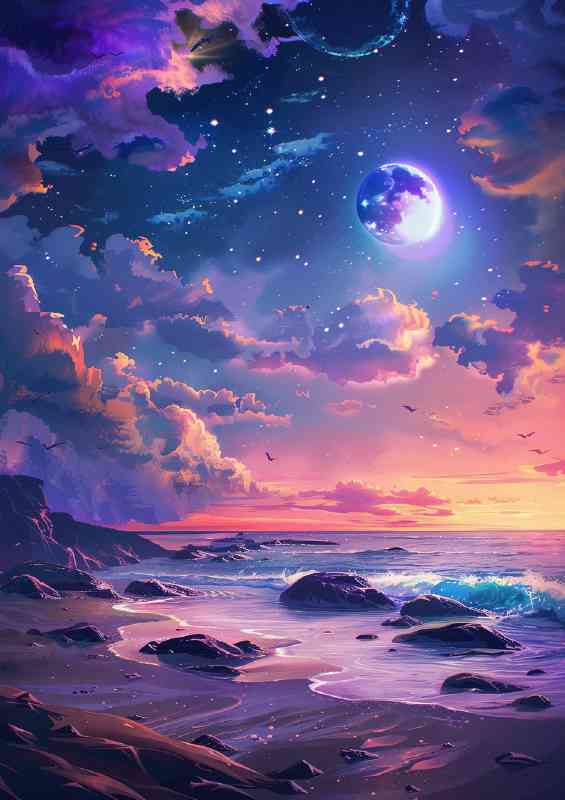 Fantasy moon with purple and starry stars