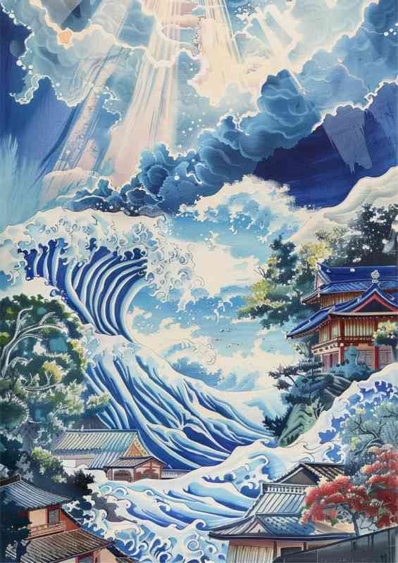 Japanese style waves in blue colour