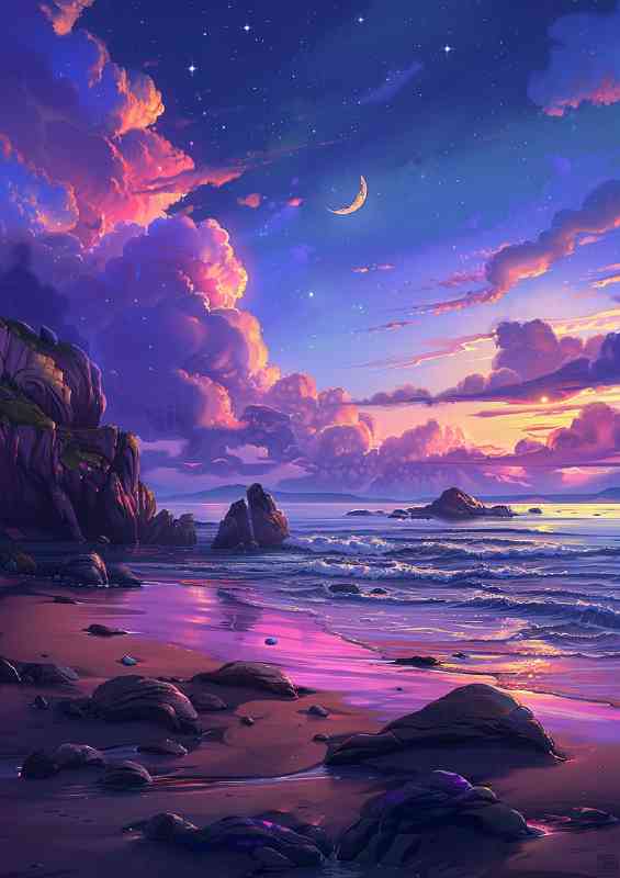 The ocean and purple skies