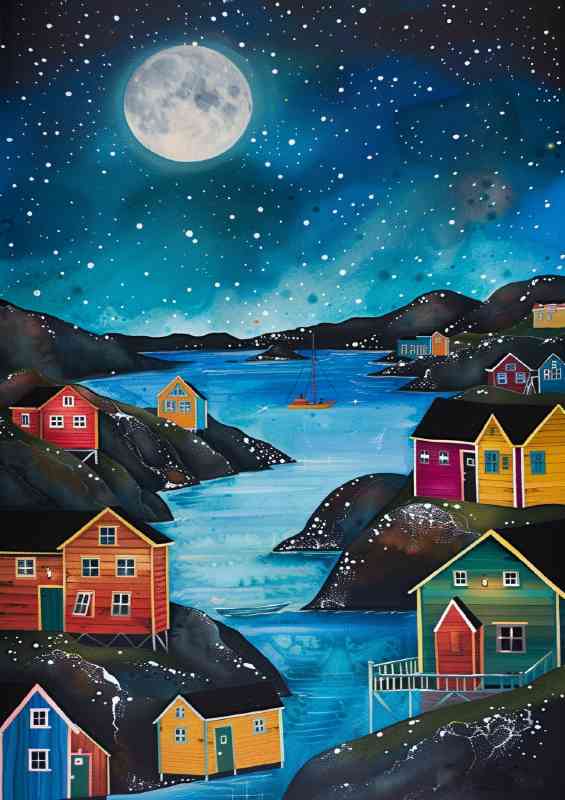 Painting of colorful Scandinavian houses