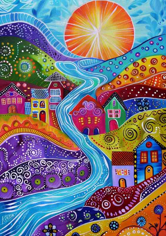 Whimsical fields with sweeping long stream
