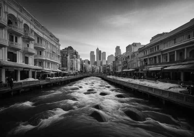 Monochrome City With Water way