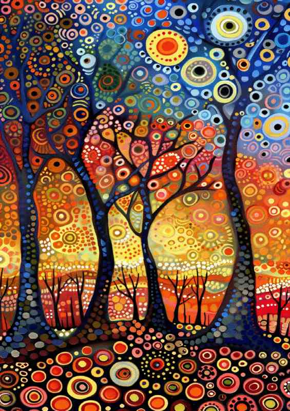Circle trees in the setting sun