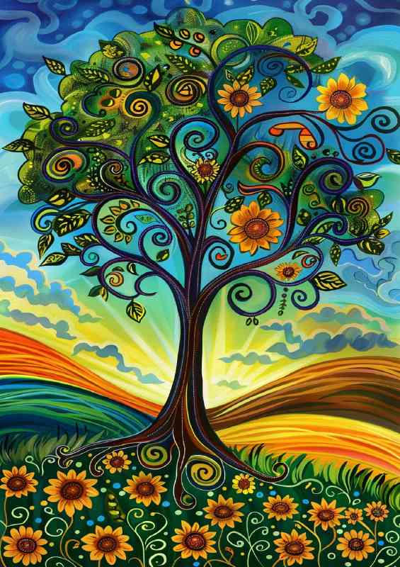 Enchanting sunflower tree in fields