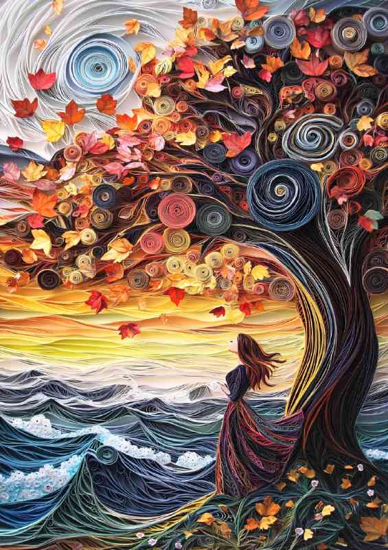 Lady at the see with perfect tree