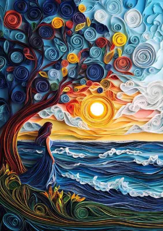 Lady standing under the tree with the sun