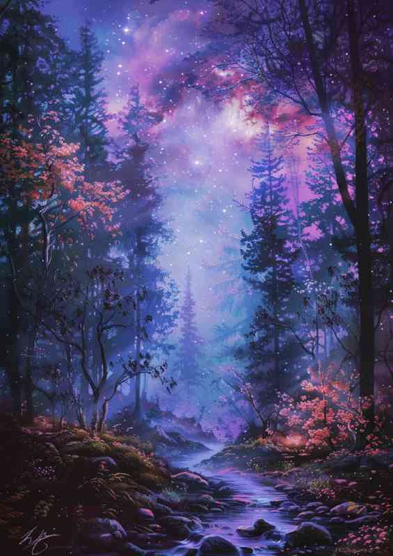 Magical forrest and a starry night