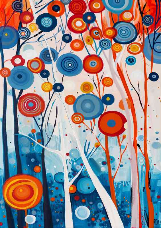 Painted trees with dots and circles