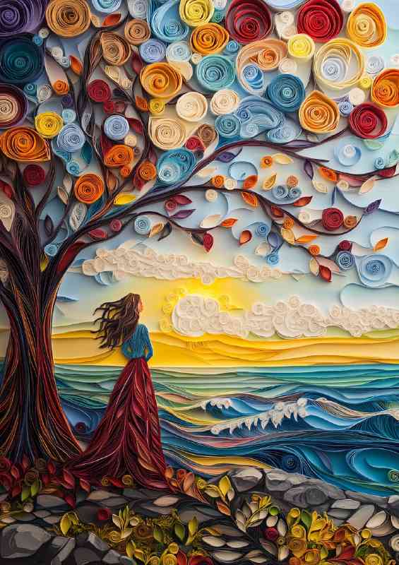 Paper setting sun by the sea