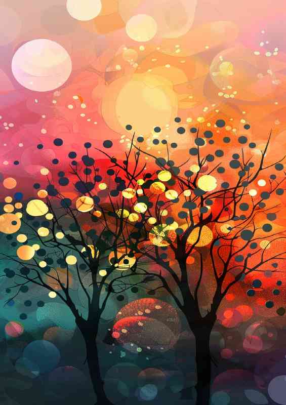 Sunset trees with dots