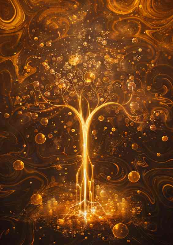 Tree of life with branches and leaves gold