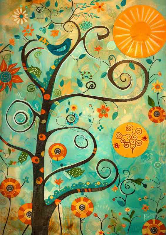 Whimsical fork art birds in tree
