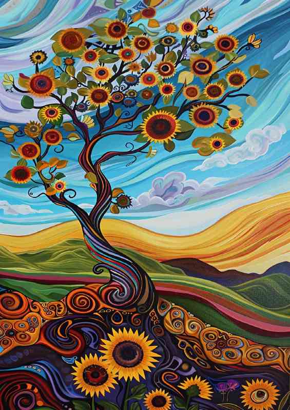 Whimsical sunflower tree art