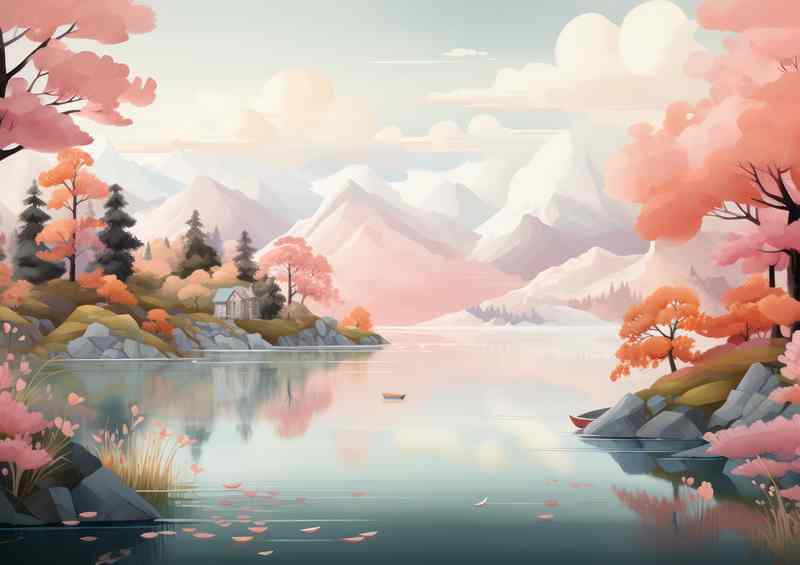 Pink lake Mountain Trees