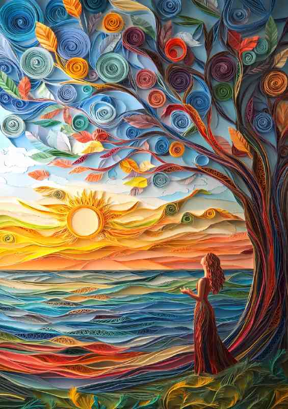 Woman under the tree by the lake
