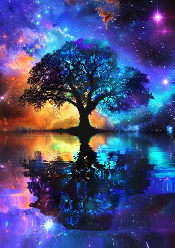 beautiful tree of life with vibrant colors and reflected