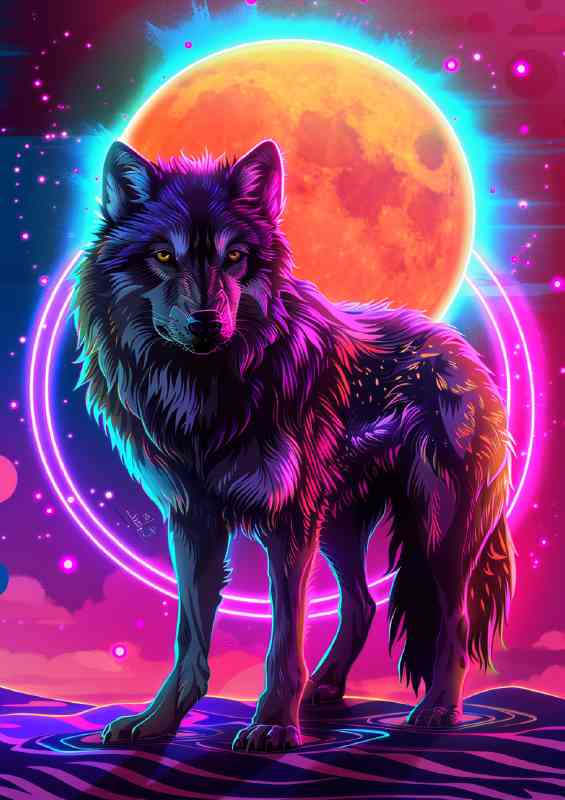 Neon wolf and the setting sun