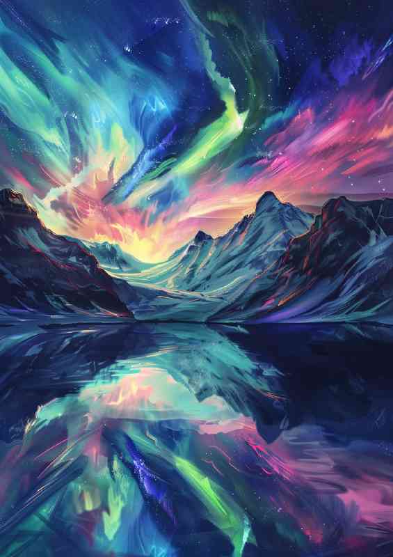 Aurora Borealis in Full Glory over the mountains