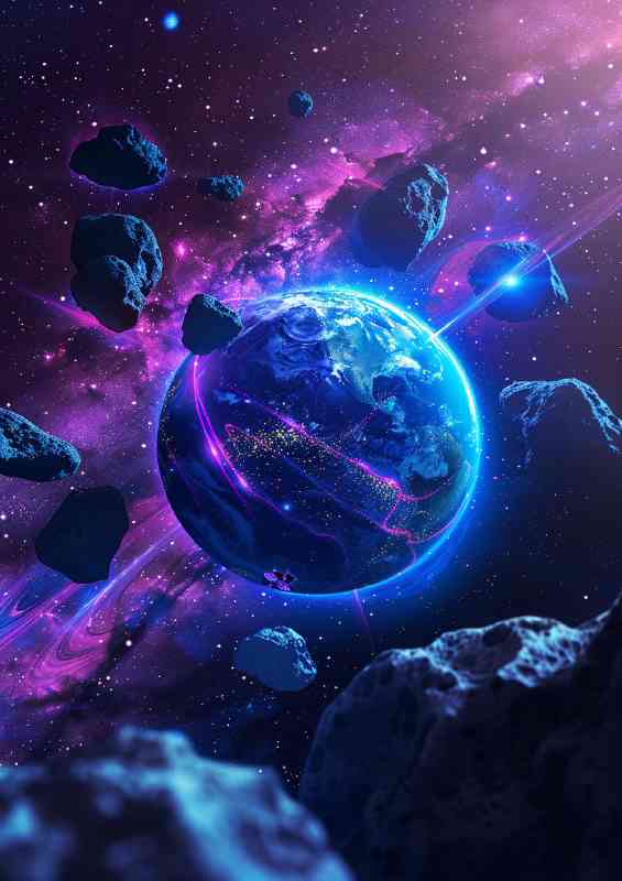 Planet with space rocks