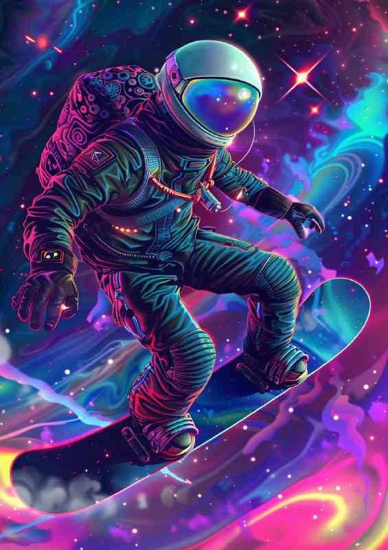 Space Snowboarder wearing an astronaut suit