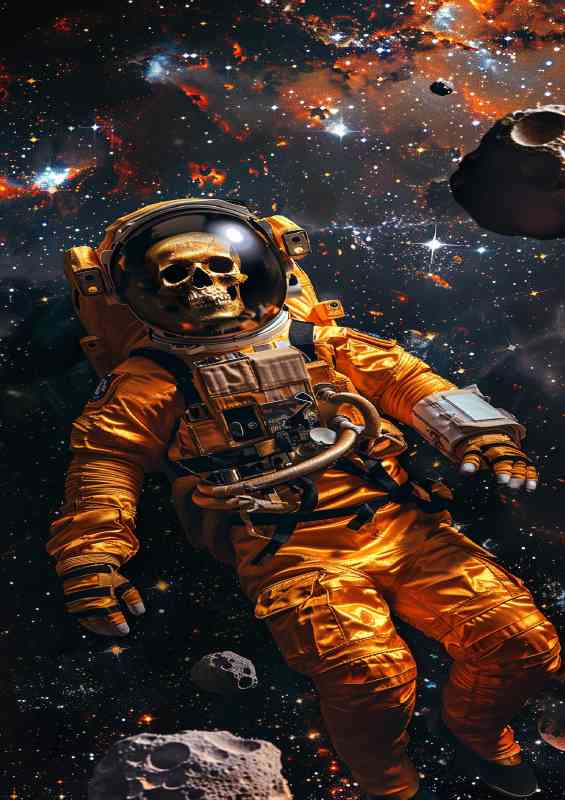 Space skeleton in orange suit