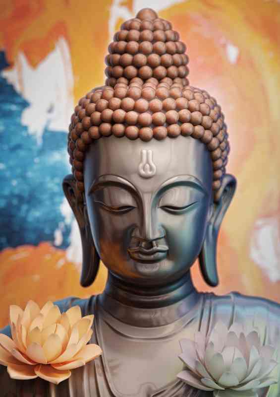 Calm Buddha face and flowers