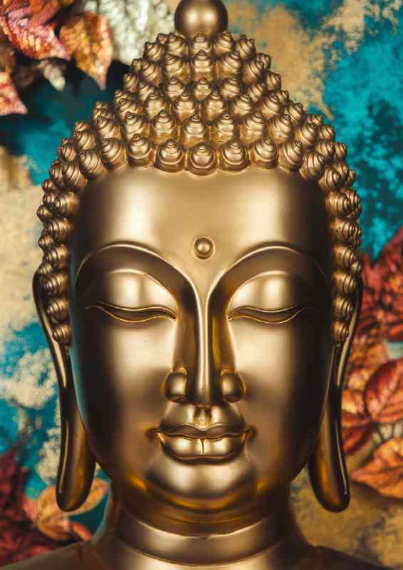 Golden buddha head with a serene look