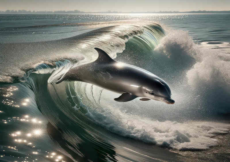Porpoises flying through the sea with big waves