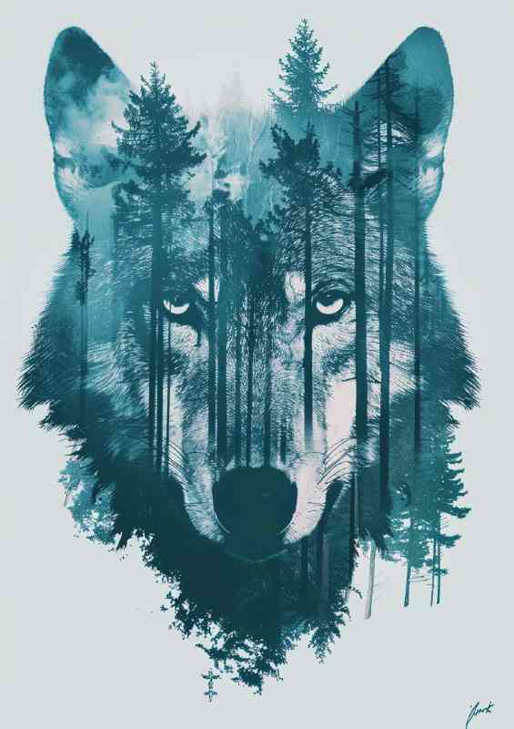 Wolf forest double exposure