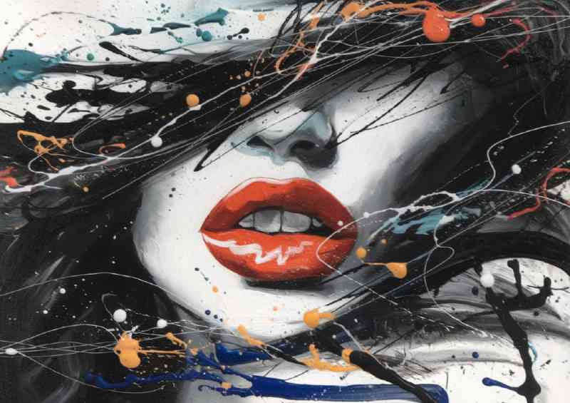 Abstract artwork womans face ink splash