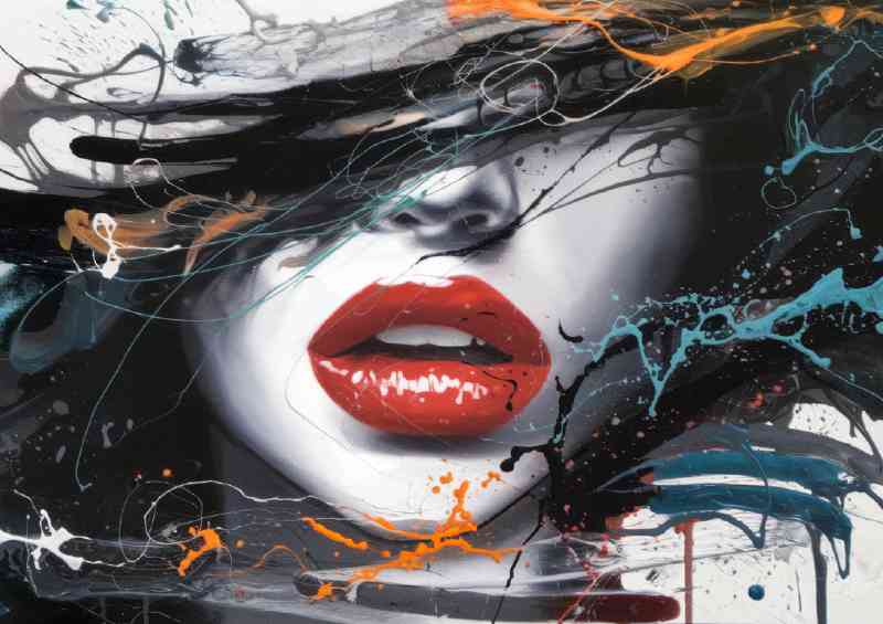 An abstract artwork of a womans face predominant