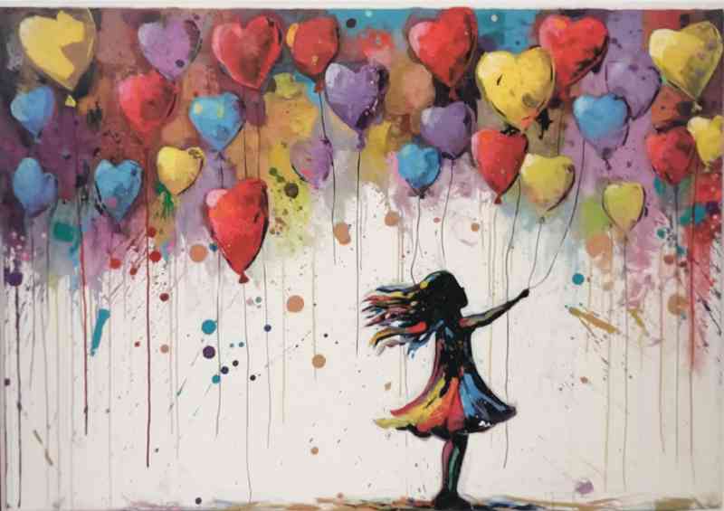 Girl with many love balloons to choose from