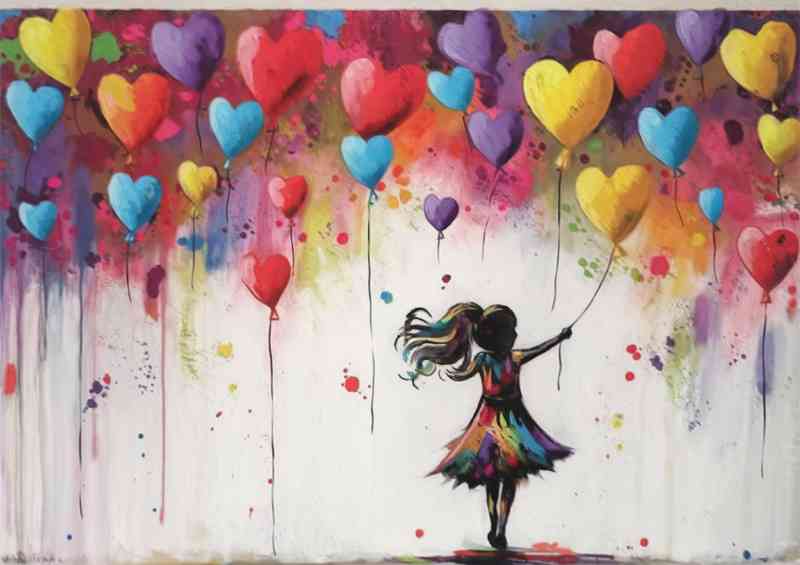 Vibrant and colorful painting of a silhouette love balloons