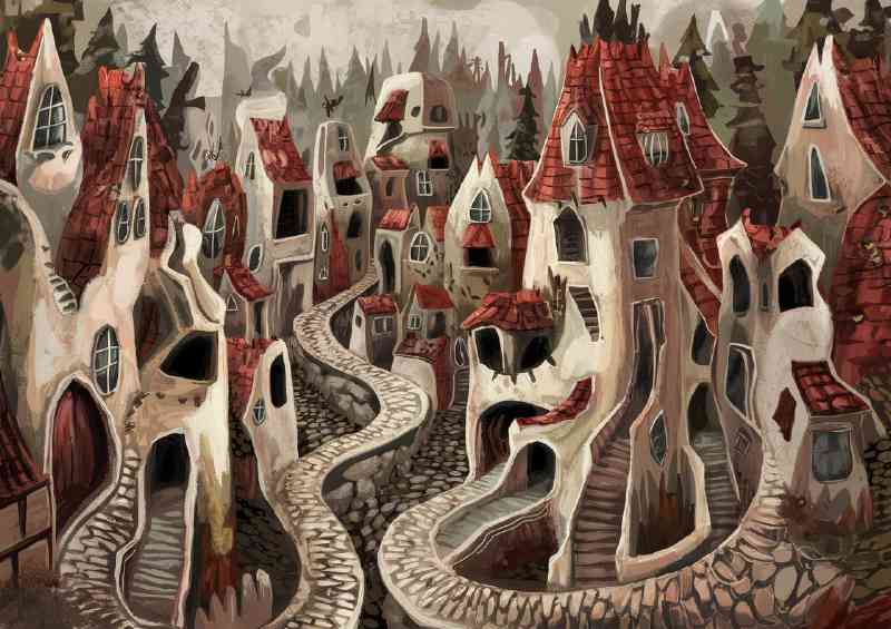 Whimsical town with a myriad of intertwining cobbles