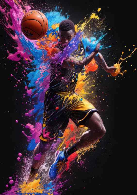 Athletic Basketball Player Radiant Running Splash Art
