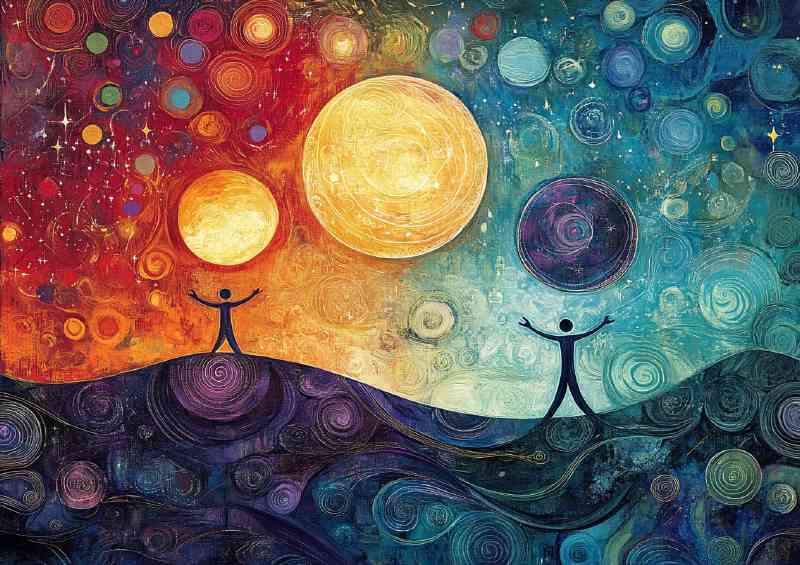 Abstract style of the different moons in the sky