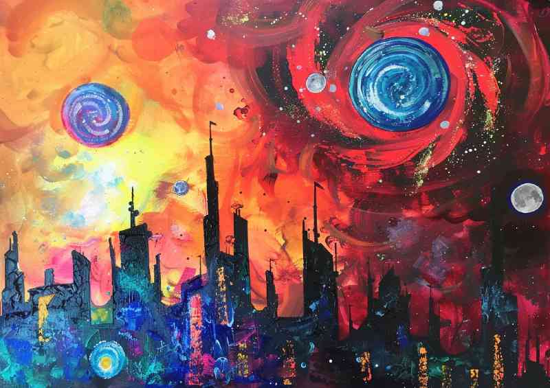 Abstract village with tall buildings