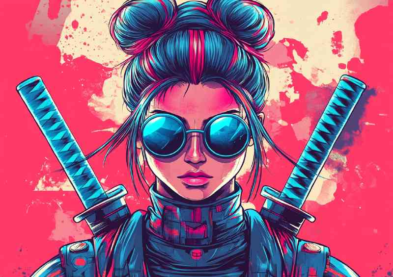 Beautiful cyberpunk samurai woman
