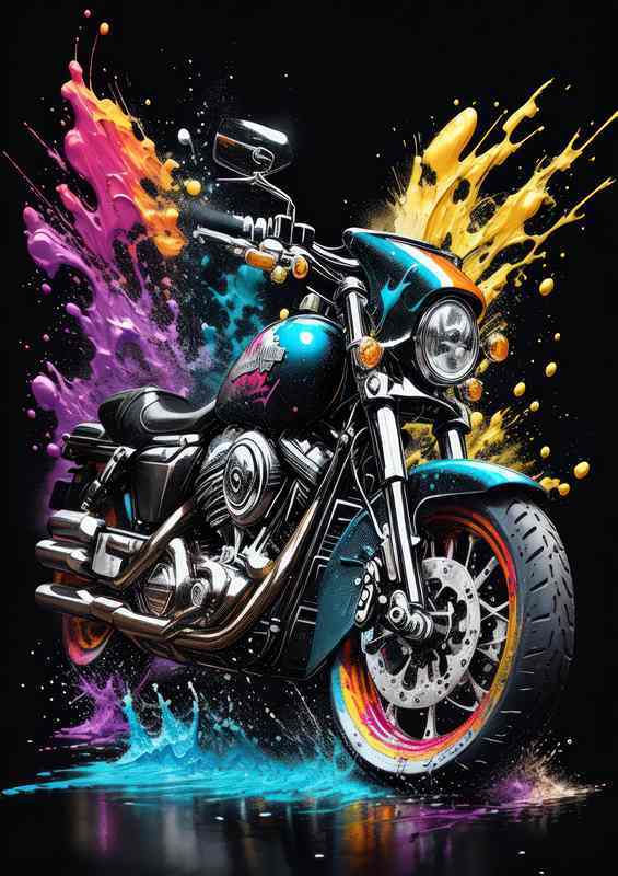 Bold Biker Beauty Colorful Splash Scene
