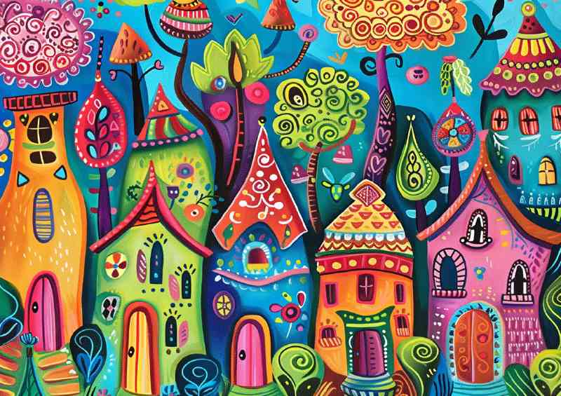 Fantasy village quaint colourful