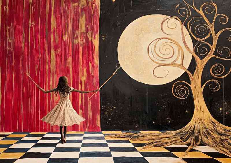 Girl dancing on a chequred floor abstract