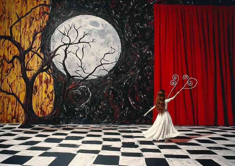 Girl dancing on the chequered floor