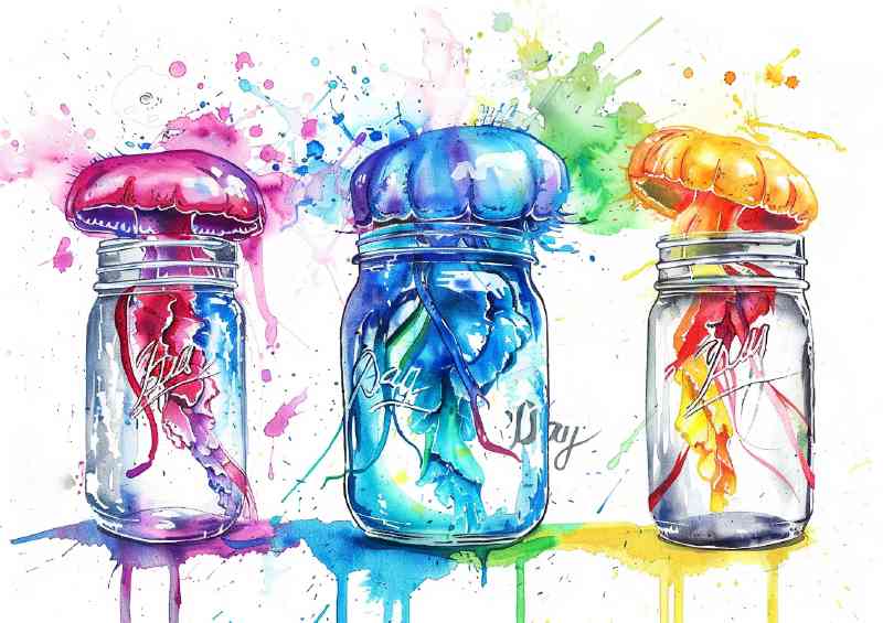 Mason jars colourful jellyfish