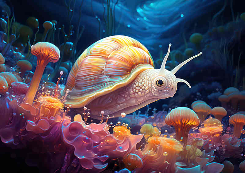 Snail in the middle of an underwater_habitat
