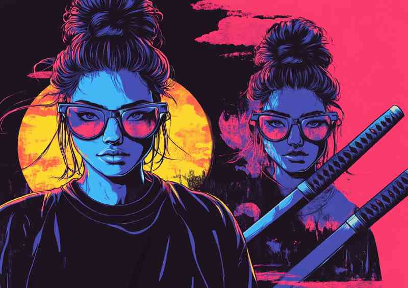 Two lady samurai with swords vector