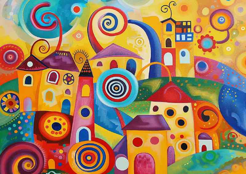 Vibrant abstract quaint village