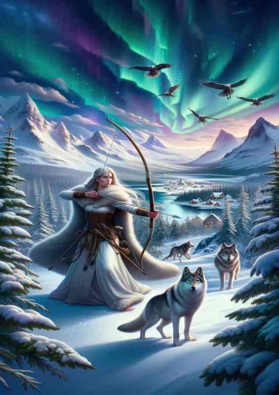 Norse goddess Skadi winter huntress with a bow drawn